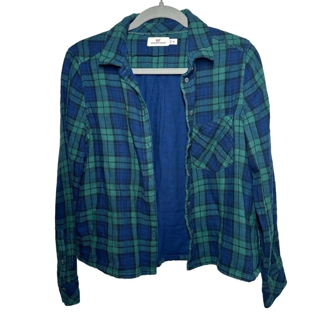 Vineyard Vines Blue Green Button Down Plaid Shirt Medium